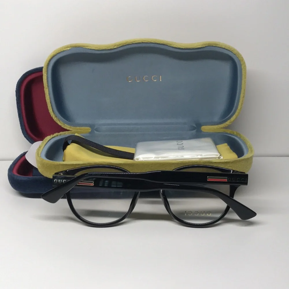 New Authentic Gucci GG0827O 001 Black Round Eyeglasses